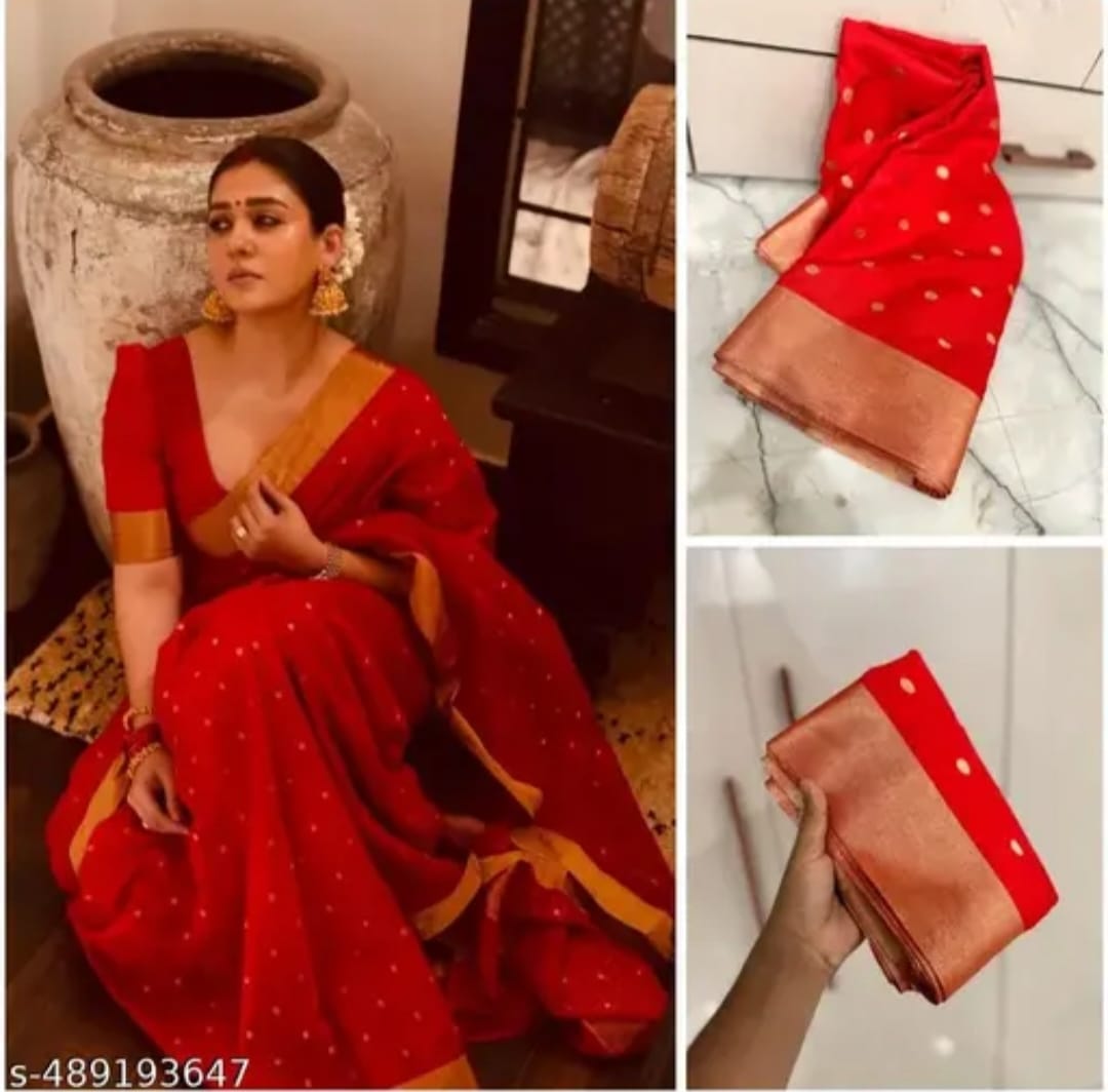 Nayanthara Soft Semi Katan Silk Saree with Gold Border