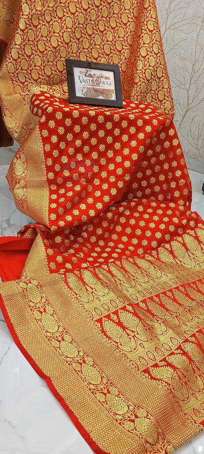 Red Sinduri Banarasi Wedding Bridal Saree