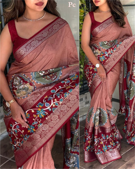 Premium Crystal Cotton Saree with Double Jacquard Woven Border