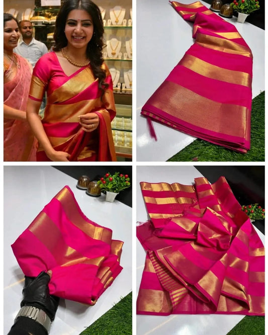 Royal Pink & Gold – Soft Semi Kanjivaram Banarasi Tissue Silk Saree