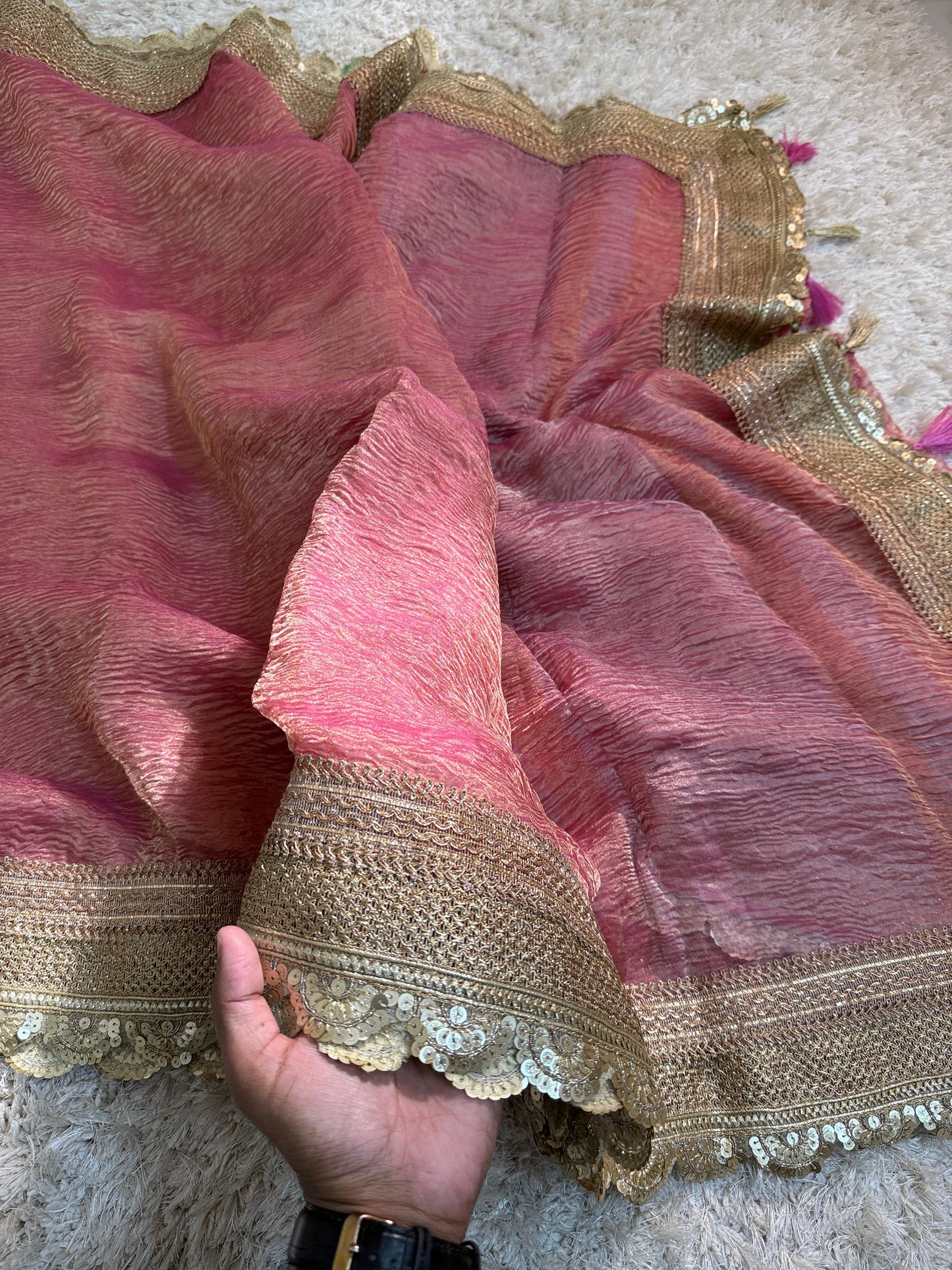 Handloom Banarasi Pure Tissue Silk Crush Saree