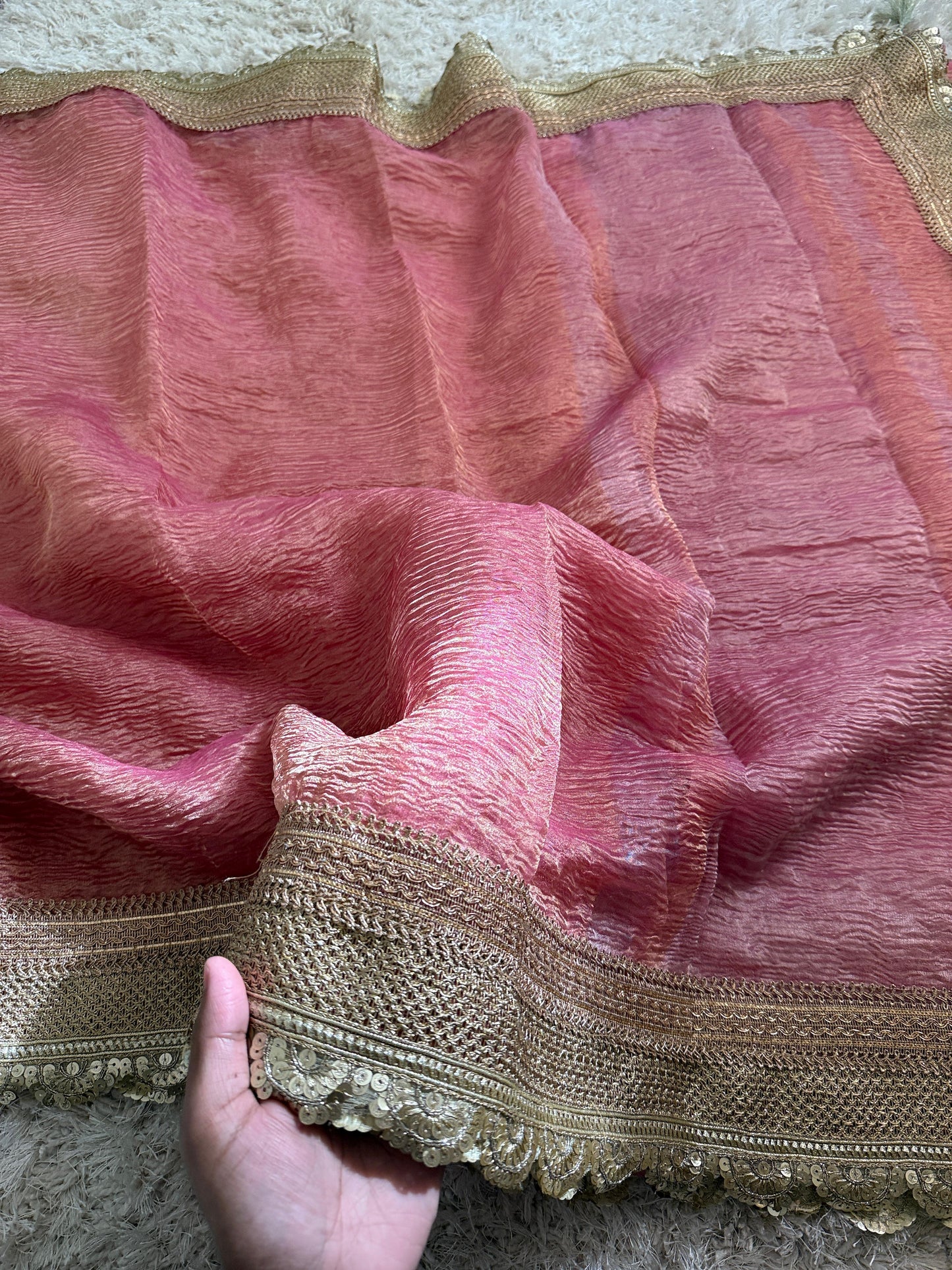 Handloom Banarasi Pure Tissue Silk Crush Saree