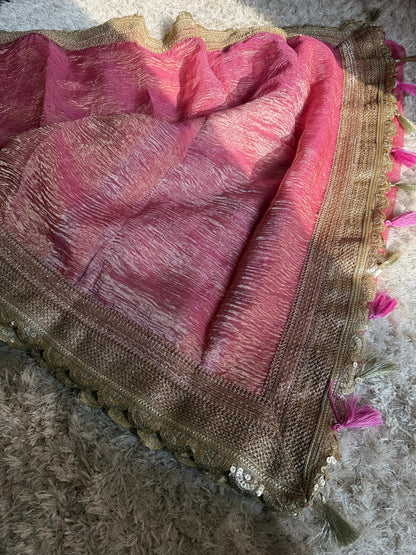 Handloom Banarasi Pure Tissue Silk Crush Saree