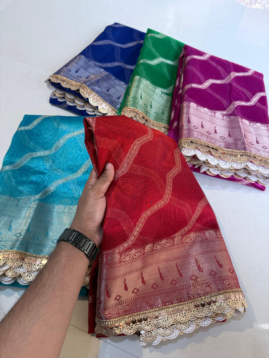 Banarasi Tissue Silk Saree with Leheriya Zari Weaving