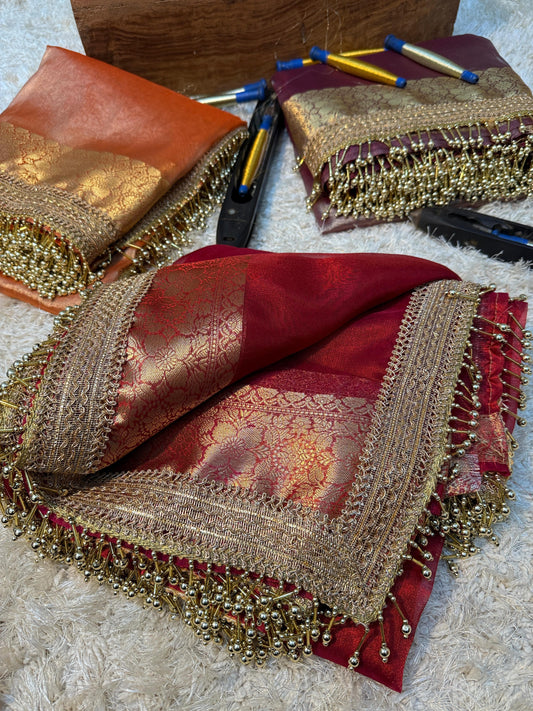 Banarasi Tissue Soft Silk Saree with Gotapatti, latkan handwork lace