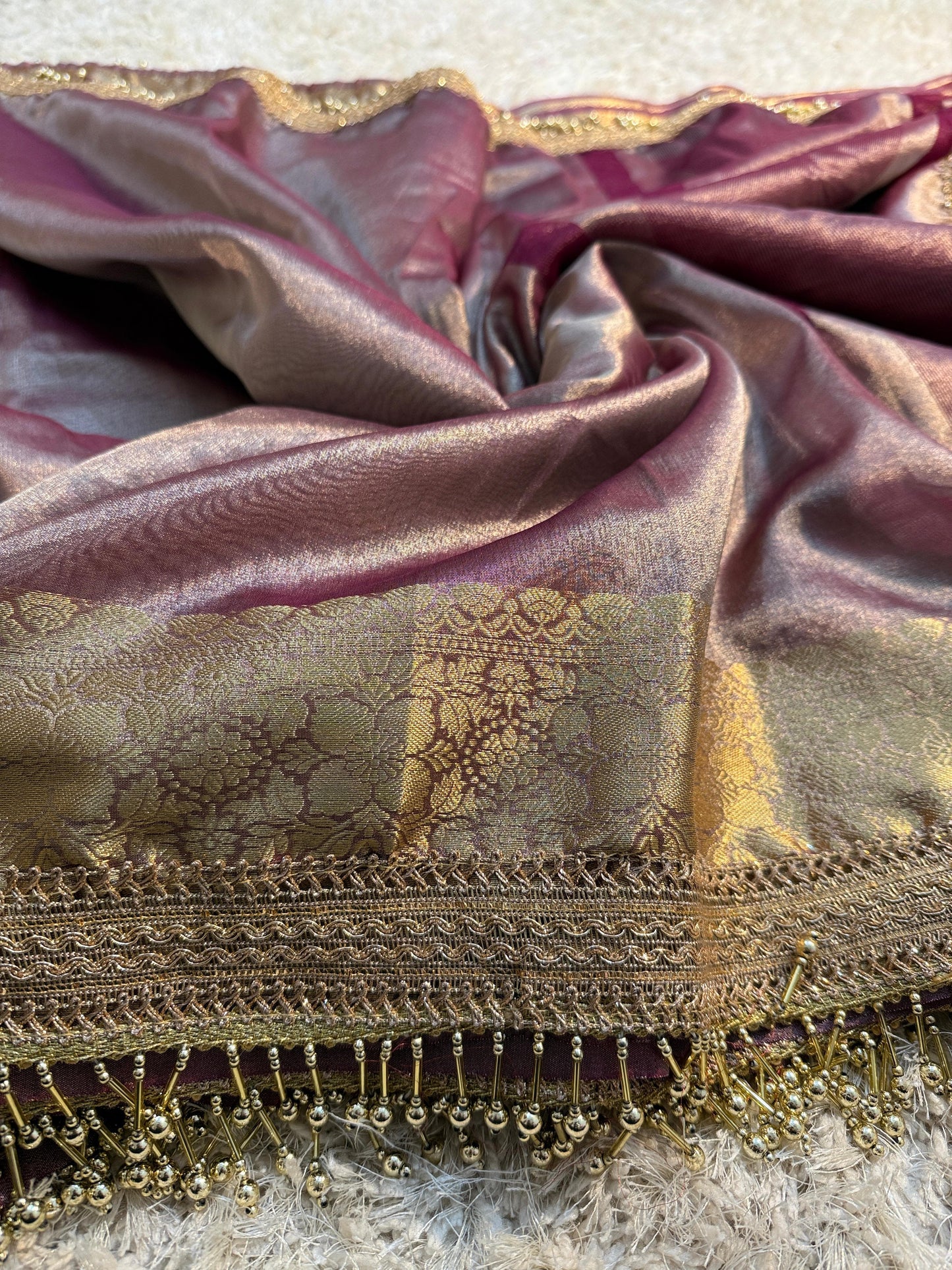 Banarasi Tissue Soft Silk Saree with Gotapatti, latkan handwork lace