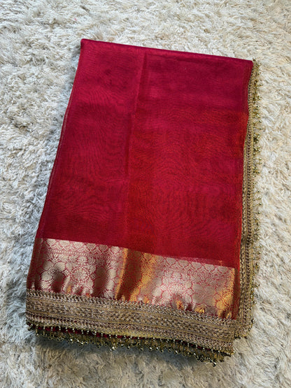 Banarasi Tissue Soft Silk Saree with Gotapatti, latkan handwork lace