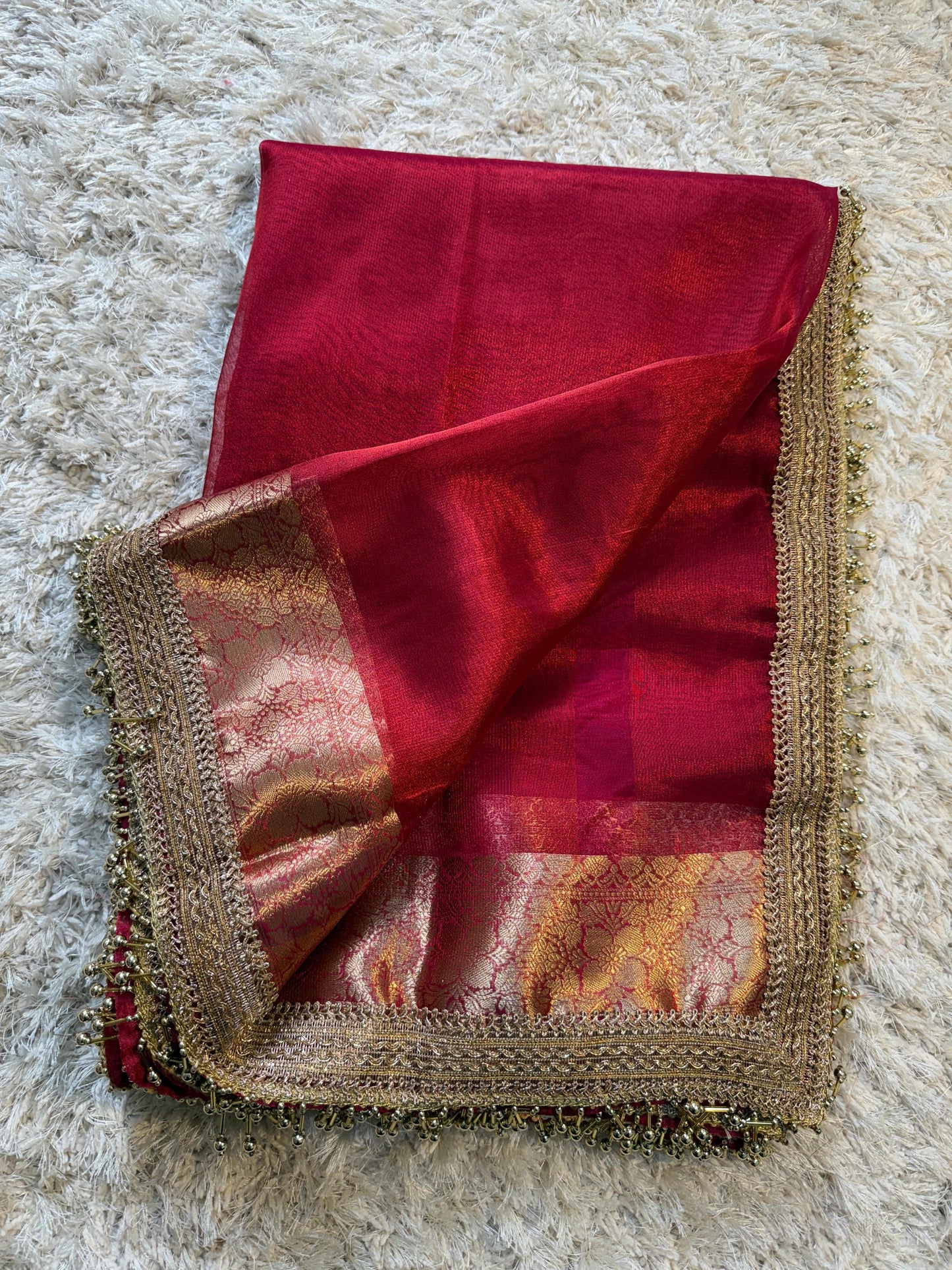 Banarasi Tissue Soft Silk Saree with Gotapatti, latkan handwork lace