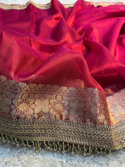 Banarasi Tissue Soft Silk Saree with Gotapatti, latkan handwork lace