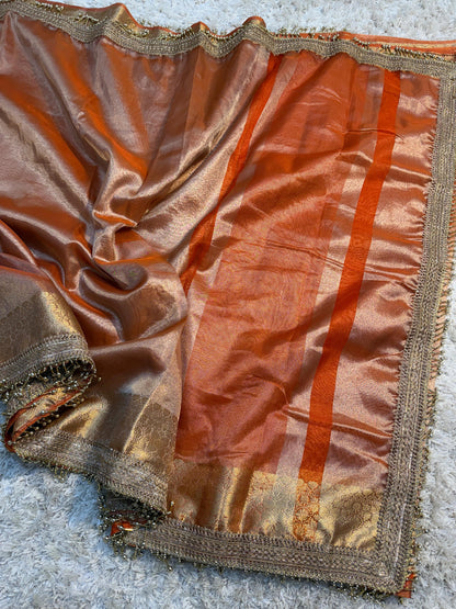 Banarasi Tissue Soft Silk Saree with Gotapatti, latkan handwork lace