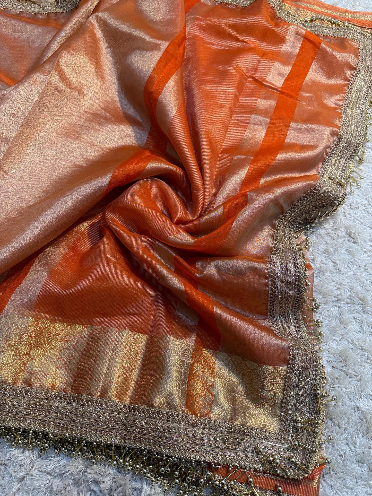 Banarasi Tissue Soft Silk Saree with Gotapatti, latkan handwork lace