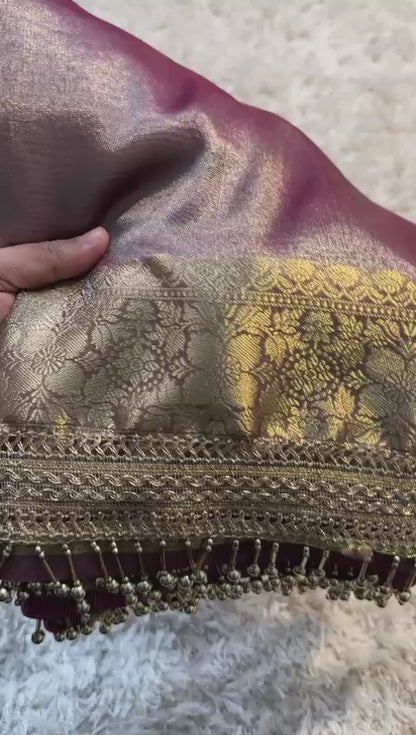 Banarasi Tissue Soft Silk Saree with Gotapatti, latkan handwork lace