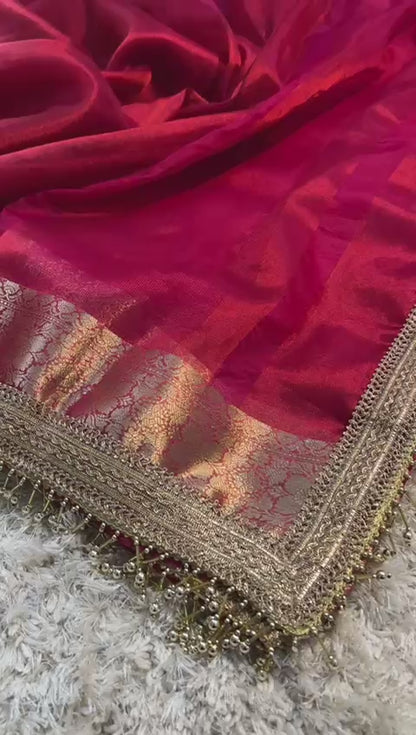 Banarasi Tissue Soft Silk Saree with Gotapatti, latkan handwork lace